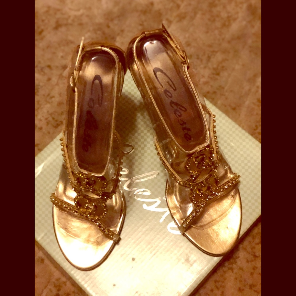 NEW, SEXY, ELEGANT-GOLD & RHINESTONE STILETTO’S - Picture 4 of 8